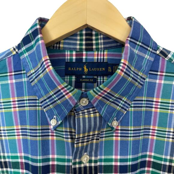 Ralph Lauren Men's XL Plaid Button Down Shirt Classic Fit Flesh Pony Preppy - Picture 5 of 7
